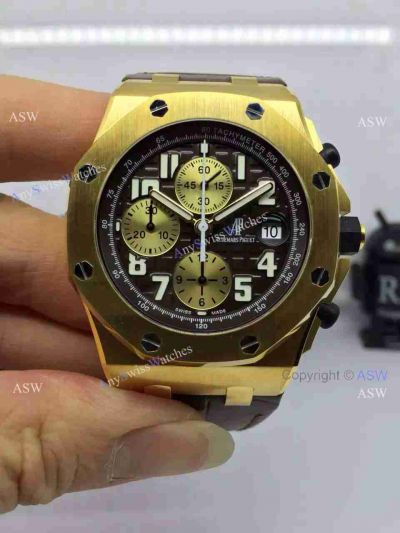 Fake Audemars Piguet Watch Black Face Yellow Gold - Swiss Grade Mens